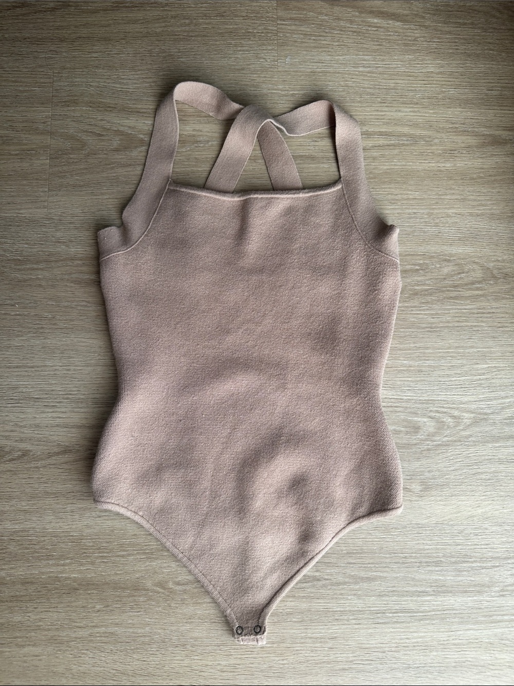 Knit Halter Cross Back Bodysuit in Tan